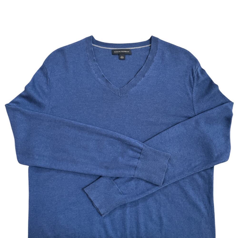 Banana Republic V-neck Silk Cashmere Sweater Blue Large Preppy Academia - Picture 3 of 8